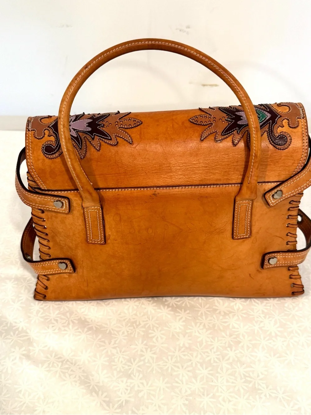 Luella Bartley Gisele Western Floral Leather Satchel Handbag Y2K Rare